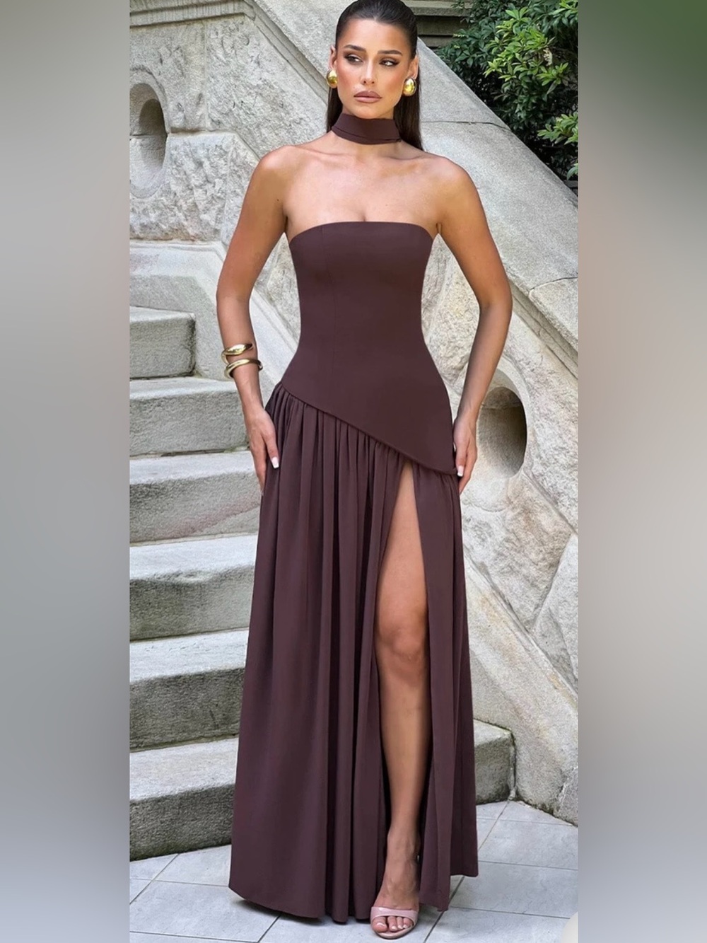 NWT BABYBOO MALIYAH MAXI DRESS -
PLUM BROWN